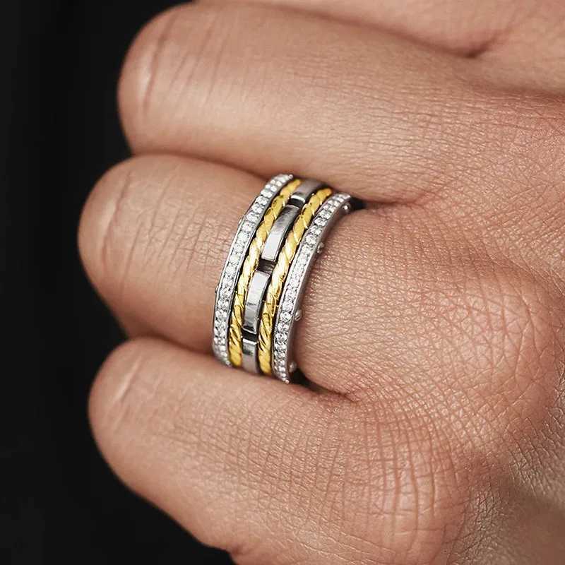 925 Sterling Silver Hip Hop Finger Rings for MenWomen Two Tone Twist Design Punk Couple Rings Lovers Wedding JewelryXJ251031