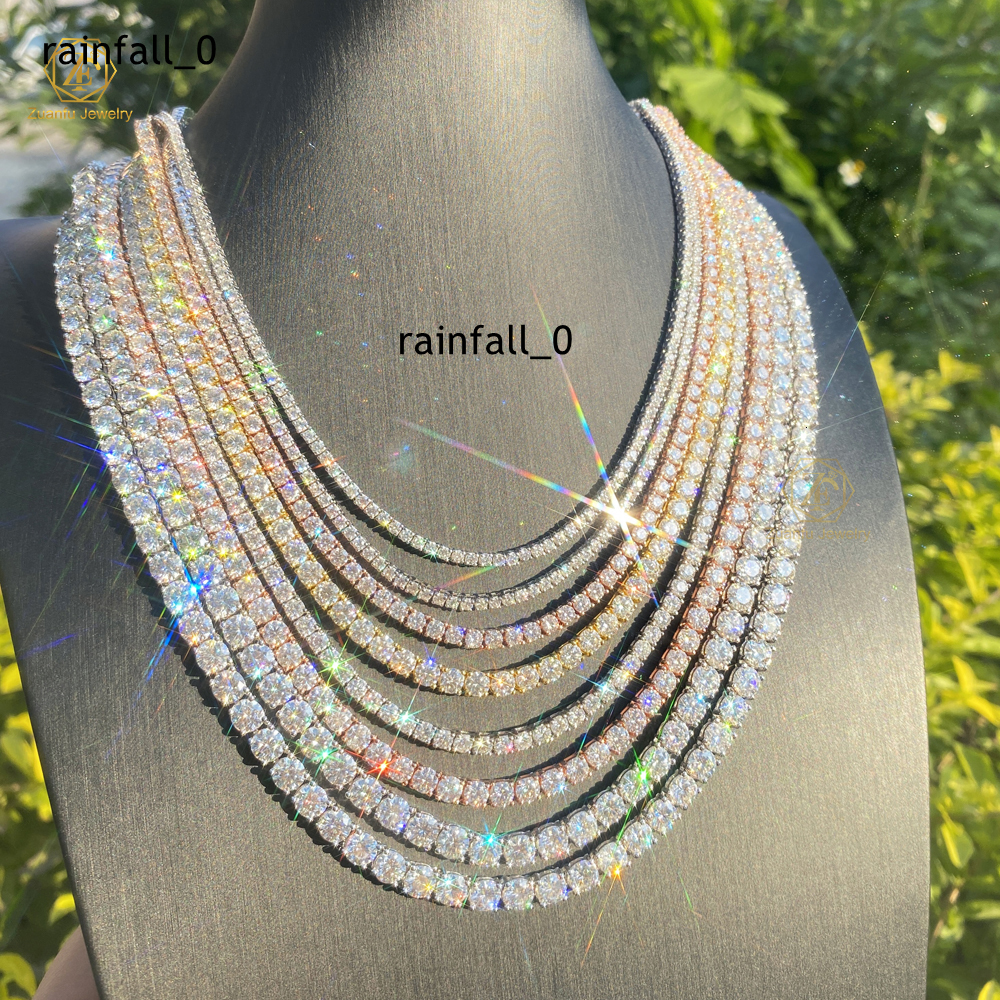 2mm 3mm 4mm 5mm VVS Moissanite Tennis Chain 925 Sterling Silver White Gold Plated Women Men Jewelry Diamond Bracelet Necklace