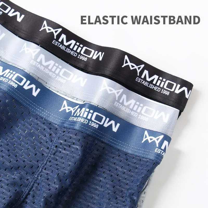 MiiOW 346Pcs Mesh Breathable Men Boxer Briefs Ice Silk Underwear Graphene Antibacterial Men Panties Underpants Man BoxershortsT251031