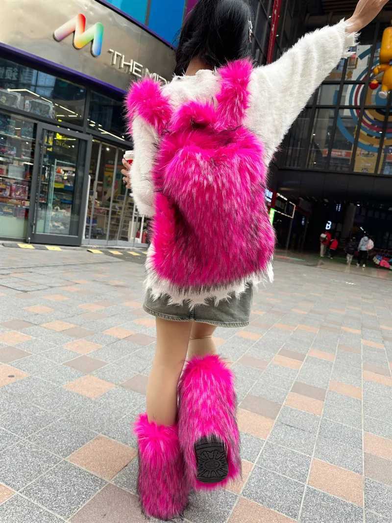 2025 NEW FASHION Y2K Faux Fur FOR Women Backpack Solid Soft Fleece Knapsack Harajuku Style Winter Ladies Bag W251031