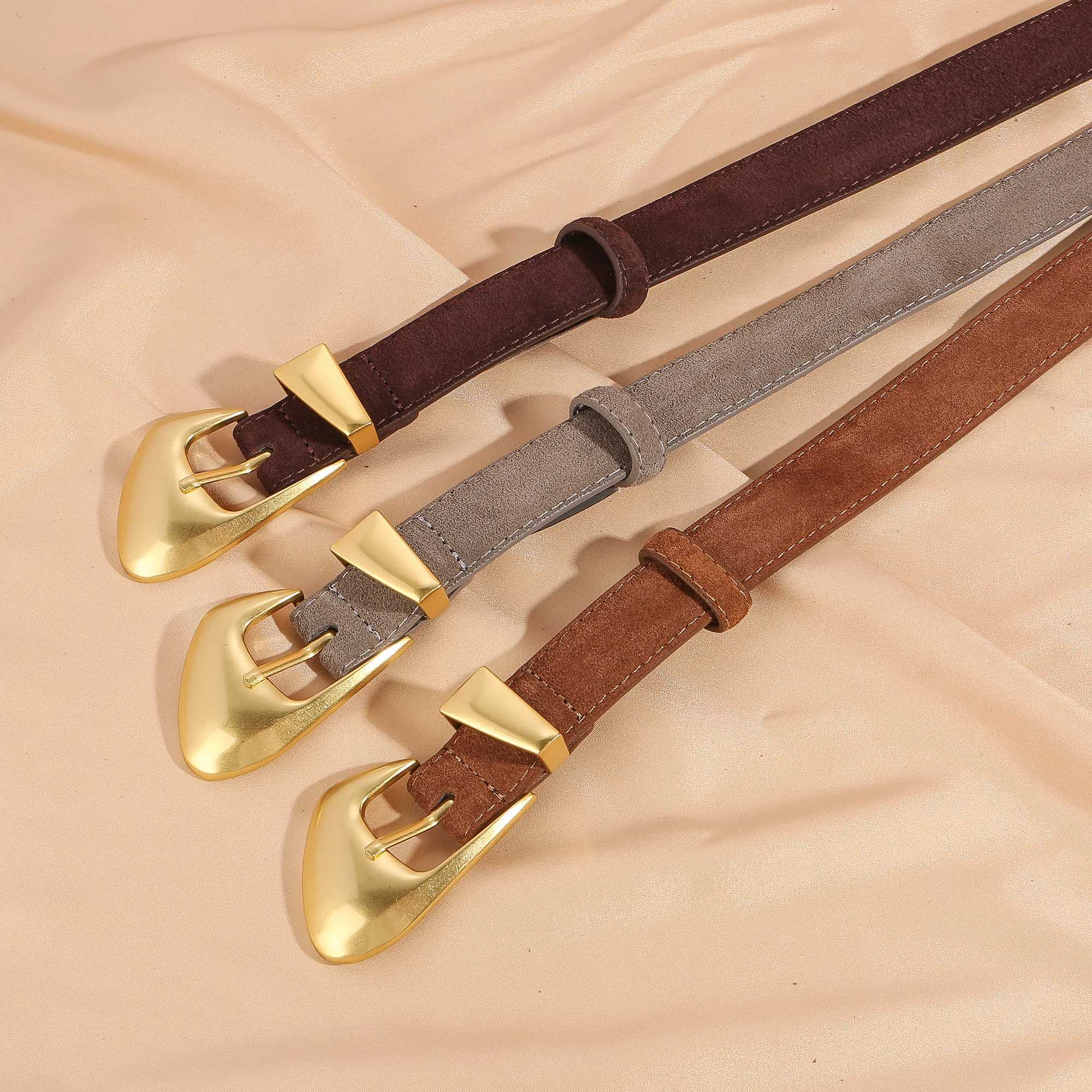 Luxury Suede Cowhide Leather Belt for Women Casual Fashion Belts with Gold Buckle 23cm Wide Waistband for Dresses JeansW251030