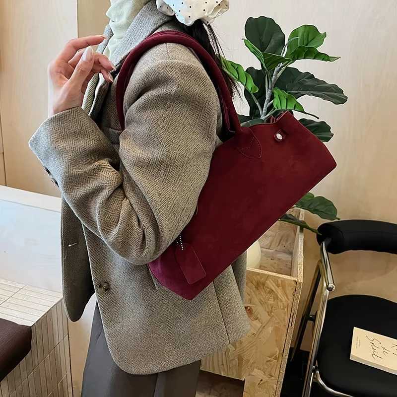 French Style Underarm Shoulder Bags For Women PU Suede Pure Color Tophandle Bag 2025 Autumn New Luxury Designer HandbagsT251031