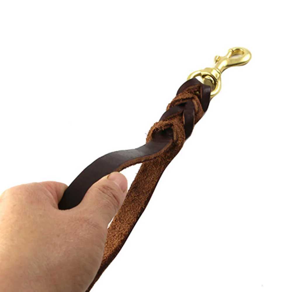 Braided Leather Dog Leash with Traffic Handle Two Handles Leather Dog Leash Leads for Training Bulldog Pitbull Pet Dog Supplies C251031