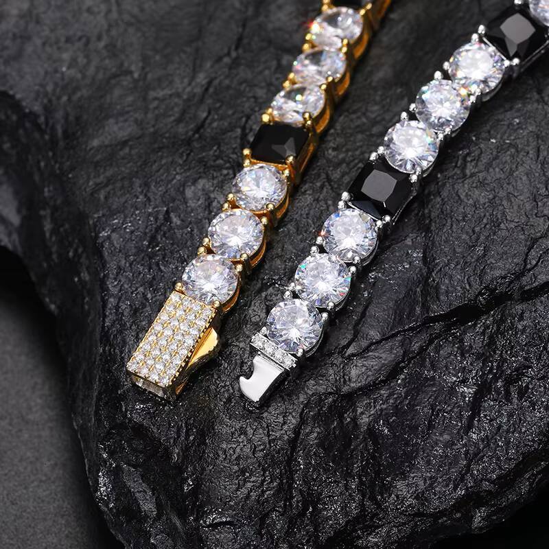 Gra Certificates Stock 6mm S925 White Gold Plated Hip Hop Jewelry D Color Black Moissanite Diamond Tennis Chain Bracelet Men
