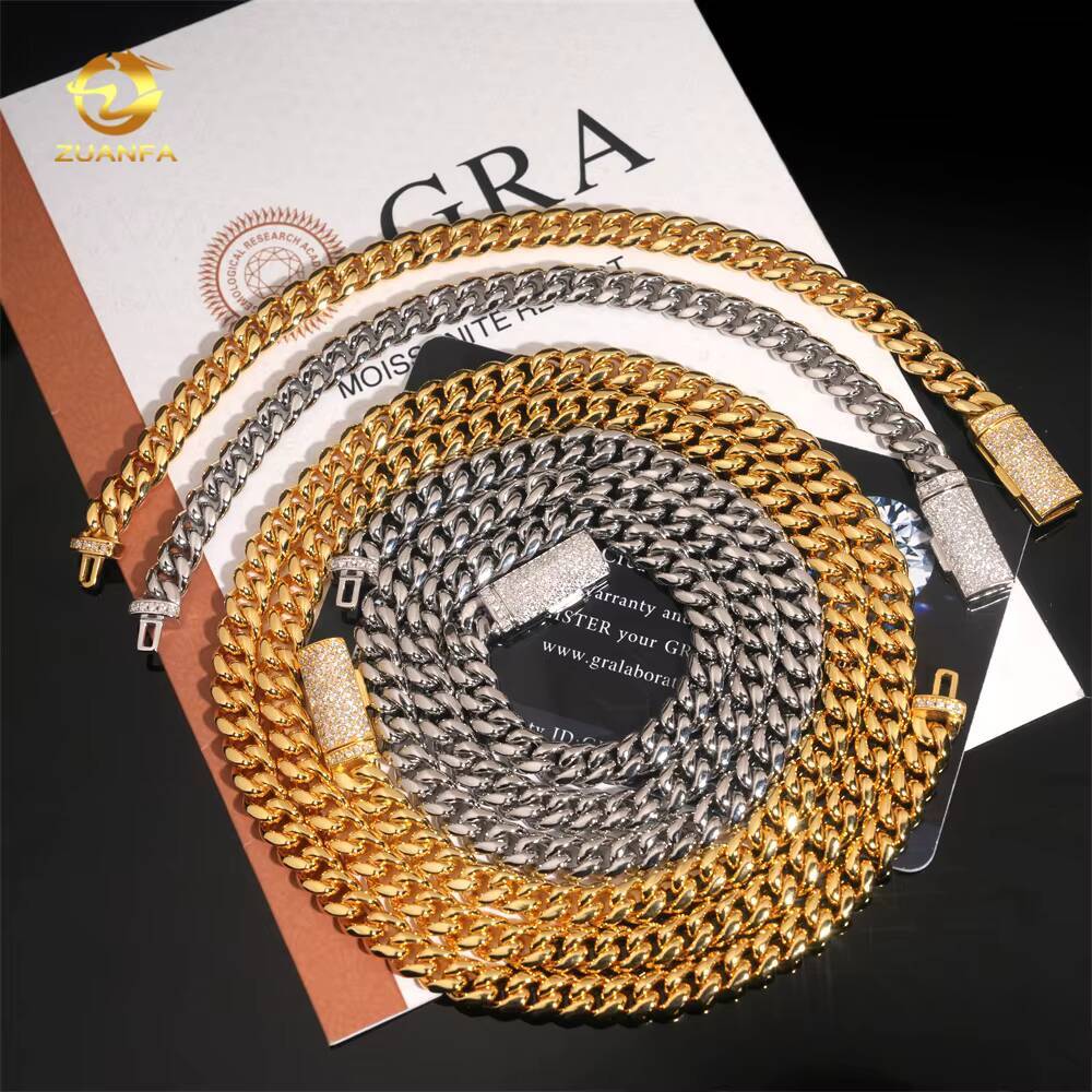 Ready to Ship 6mm 316L Stainless Steel Cuban Link Chain with Moissanite Clasp Gold Plated Men Hip Hop Cuban Chain