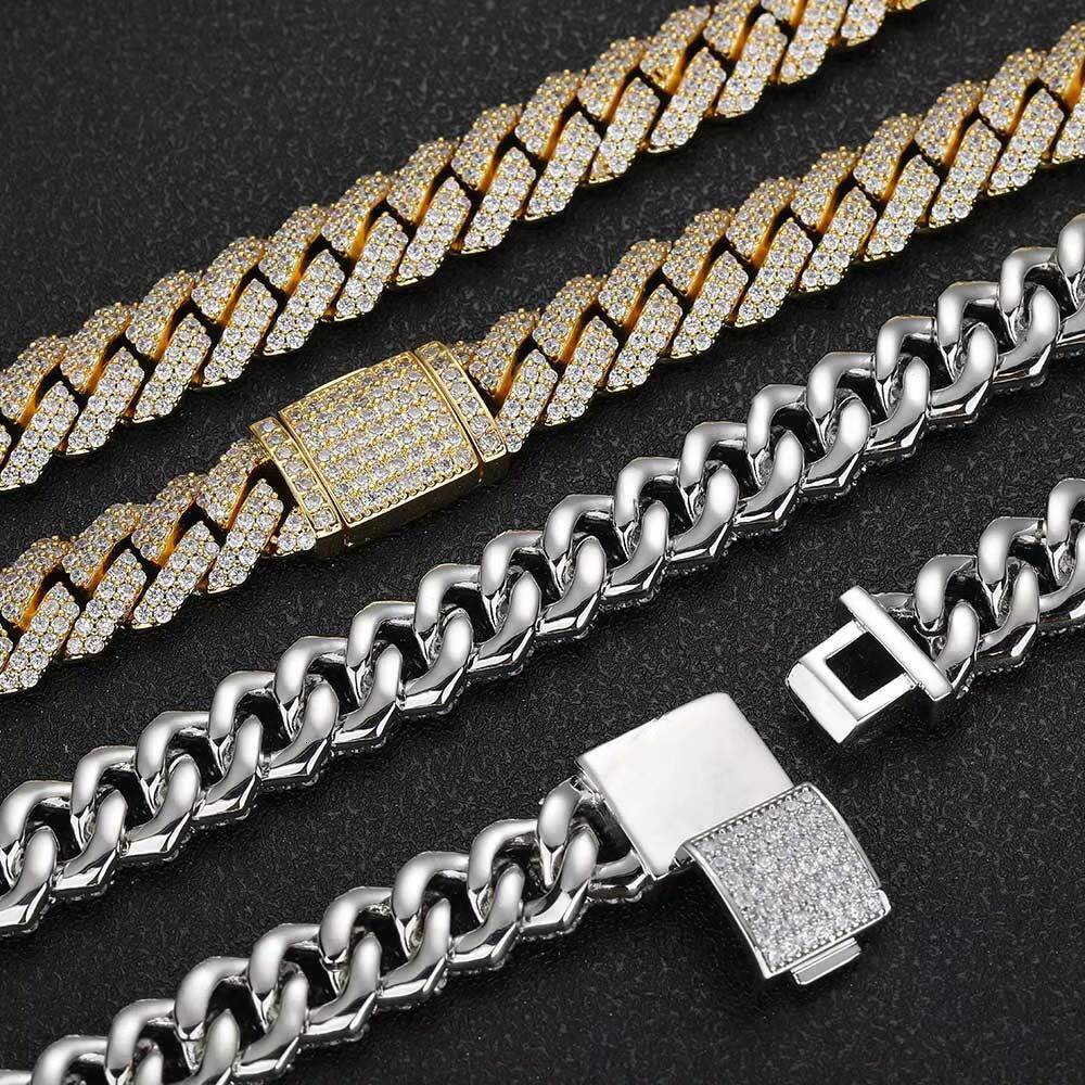 Wholesale 925 Silver Moissanite 10mm 14mm Iced Out Cuban Link Chain Necklace Hip Hop Jewelry