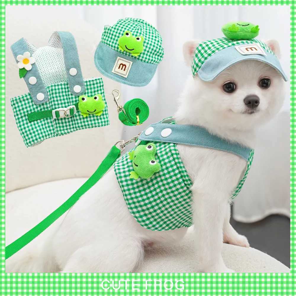 Cartoon Pet Harness Leash Sun Hat Set Cute Kitten Puppy Costume Cat Small Dogs Vest Harness Rope Cap 3pcs Outdoor Pet Supplies C251031