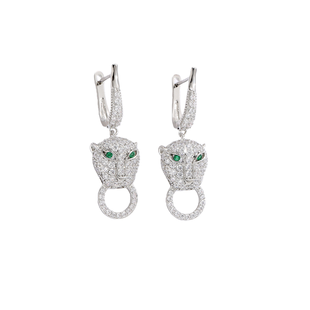 Earrings Fine Jewellery Green Eyes Leopard Animal Stud with Paved Cubic Zirconia Steel Needle for Party Wear Special Occasion Gift High Quality Textur