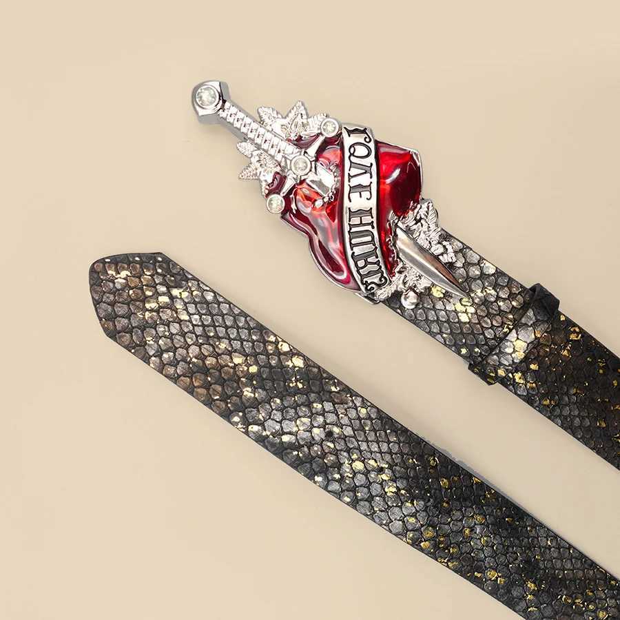Sword and Heart Creative Design Womens Belt Retro Printed Belt Versatile Casual DecorationW251030