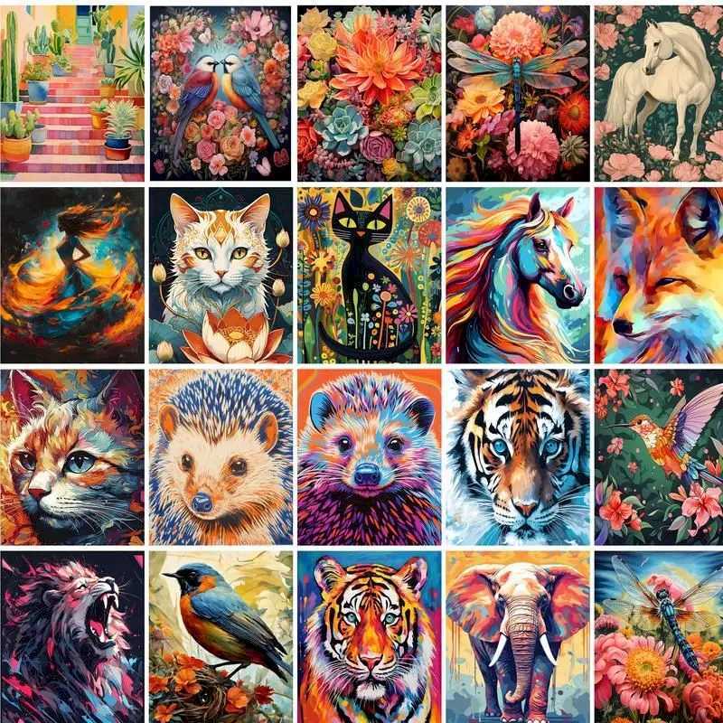 GATYZTORY Painting By Numbers Colorful Animals Adult Oil Kit DIY Acrylic Paint Canva Artwork Canva Art Gift Home Decoration C251031