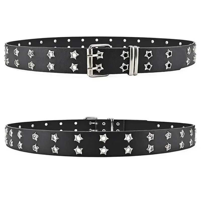 1pc Star Eye Rivet Belt Goth Style Double Pin Buckle Manwoman Fashion Casual Punk Style Pu Leather Waistband for Jeans Y2K BeltW251030