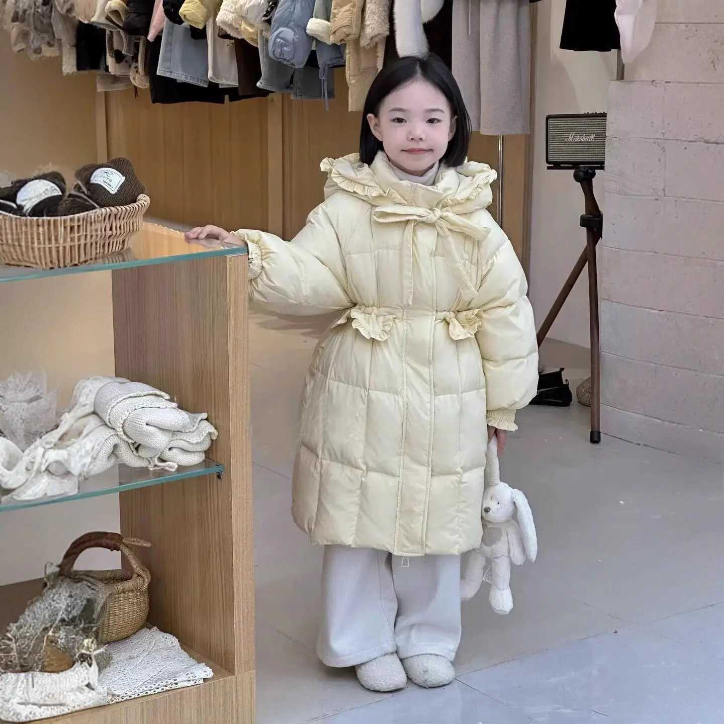 Winter Warm Girls Cute Lace Design Long Plain Hooded Zip Puffer Jackets School Kid Thick Coat Children Windbreaker Outfit 314Yr L251009