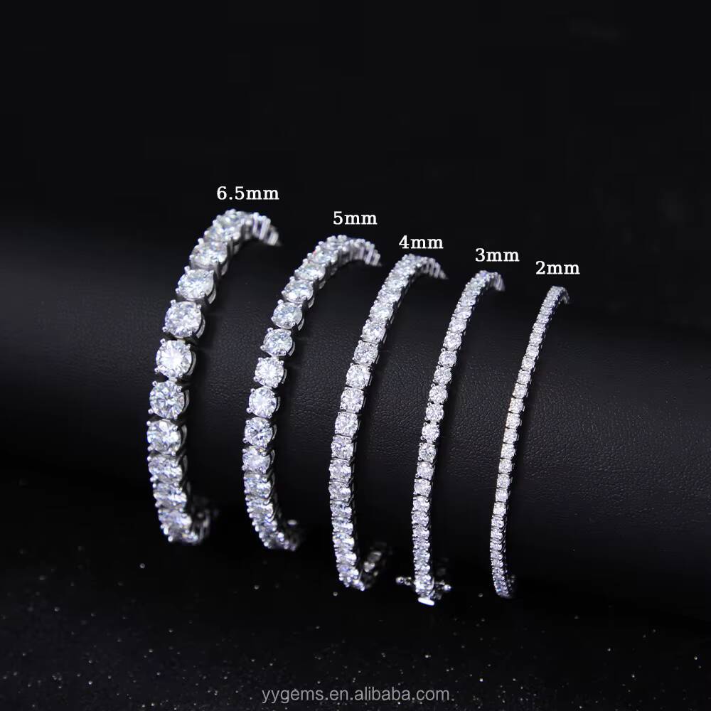 S925 Sterling Silver Mossanite Tennis Bracelet 2mm to 65mm Moissanite Tennis Chain for Women Men Jewelry
