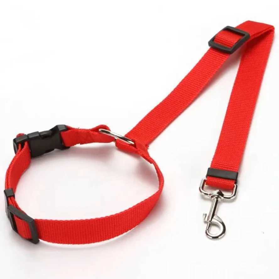 Solid Color Twoinone Pet Car Seat Belt Nylon Lead Leash Backseat Safety Belt Adjustable Dogs Harness Collar Pet Accessories C251031