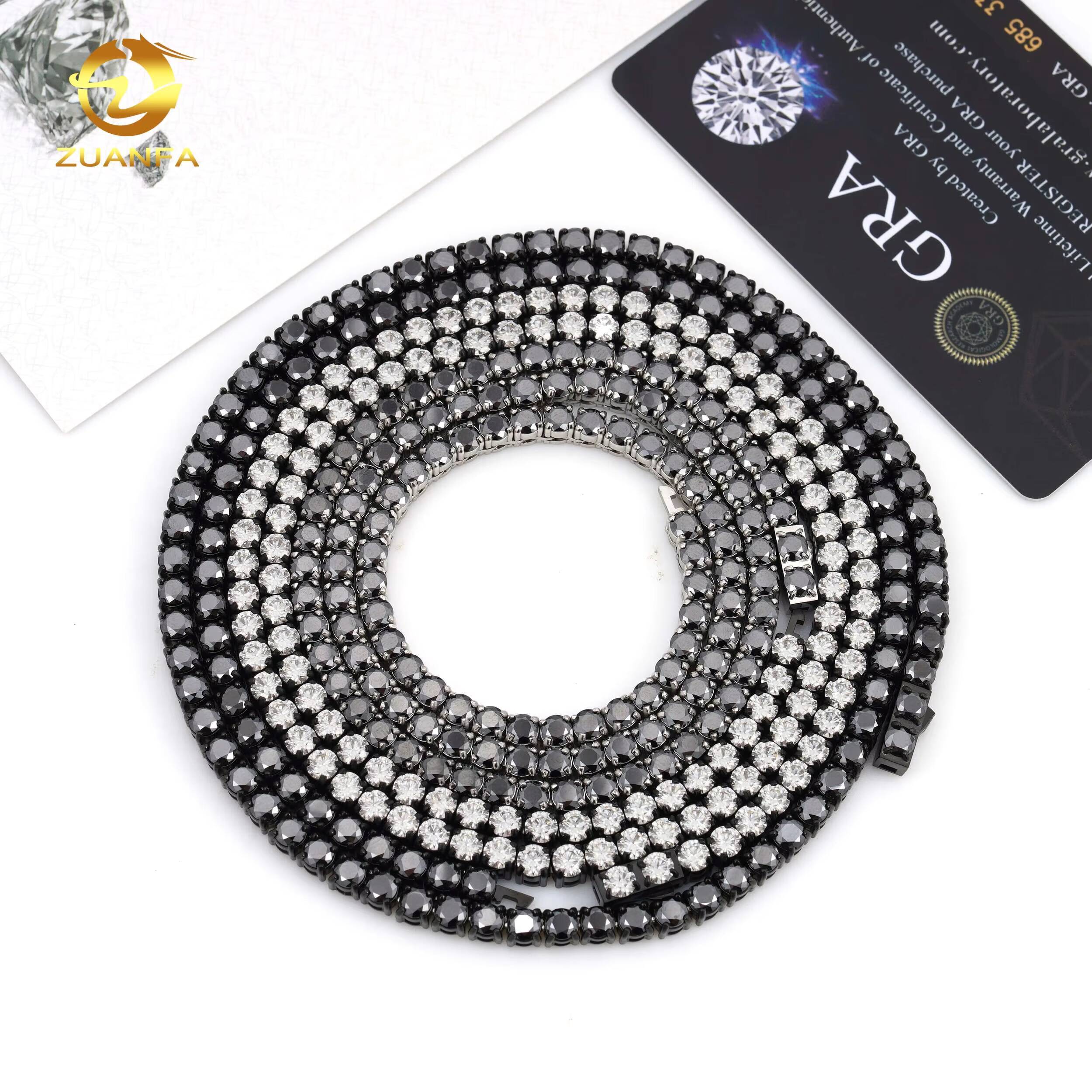 Black Gold Plated 4mm Diamond Hip Hop Moissanite Jewelry Iced Out VVS Moissanite Necklace 316L Stainless Steel Tennis Chain