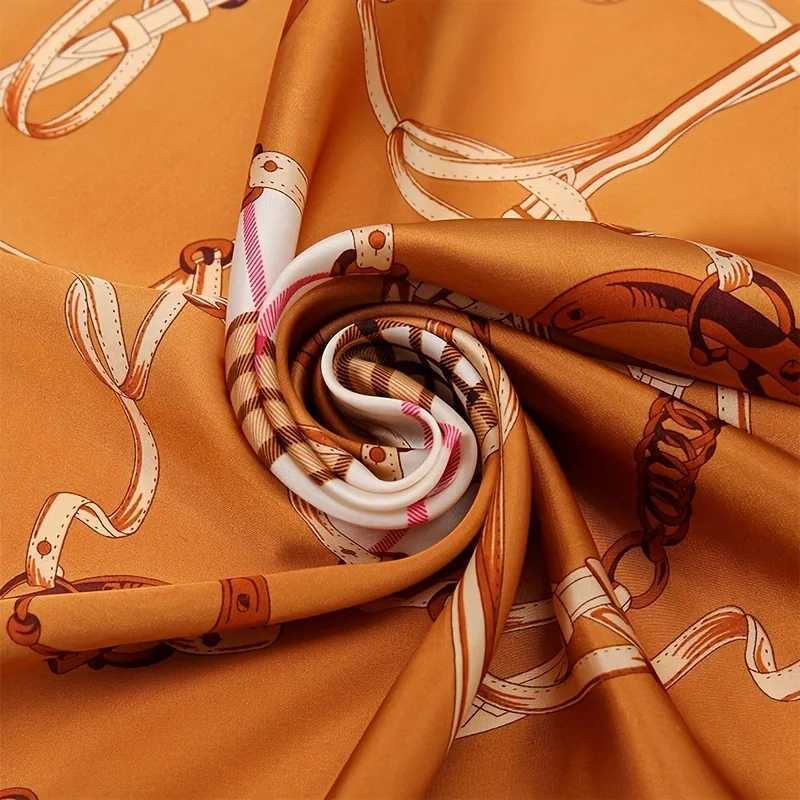 1pcs 70cm Plaid Chain Printed Square Scarf for Women Imitation Silk British Style Headwear Bag Decoration Clothing Square ScarfW251030
