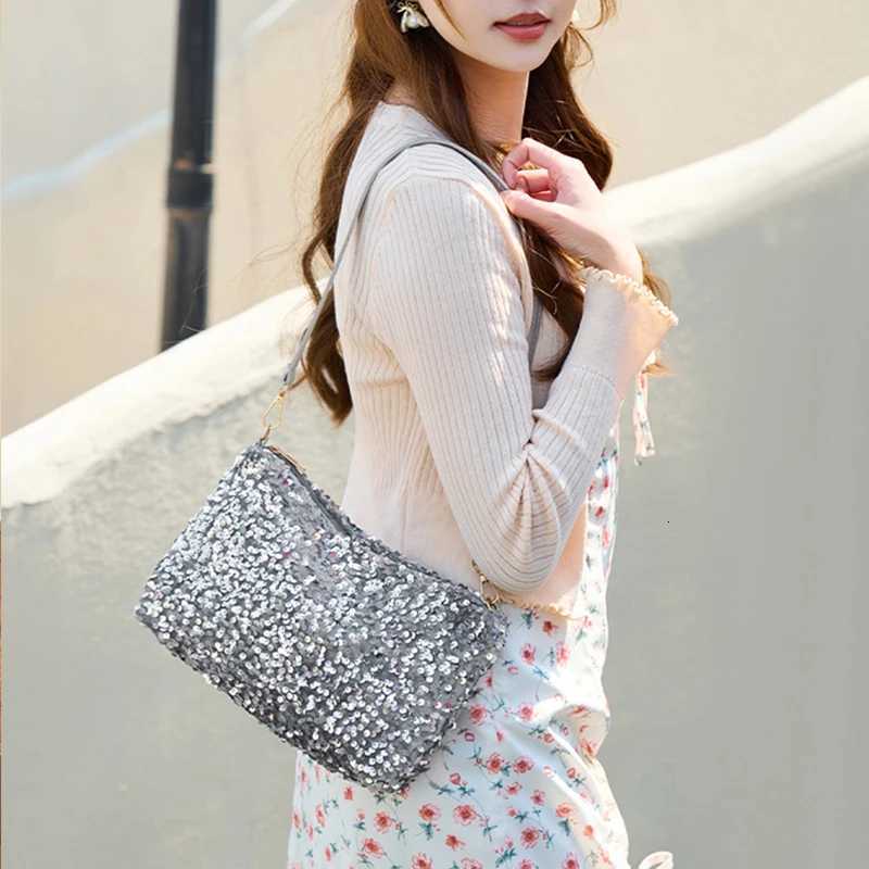 Womens Shiny Sequins Evening Clutch Bag Ladies Dinner Party Wedding Phone Purse Handbag Female Trendy Underarm Shoulder Bag W251031