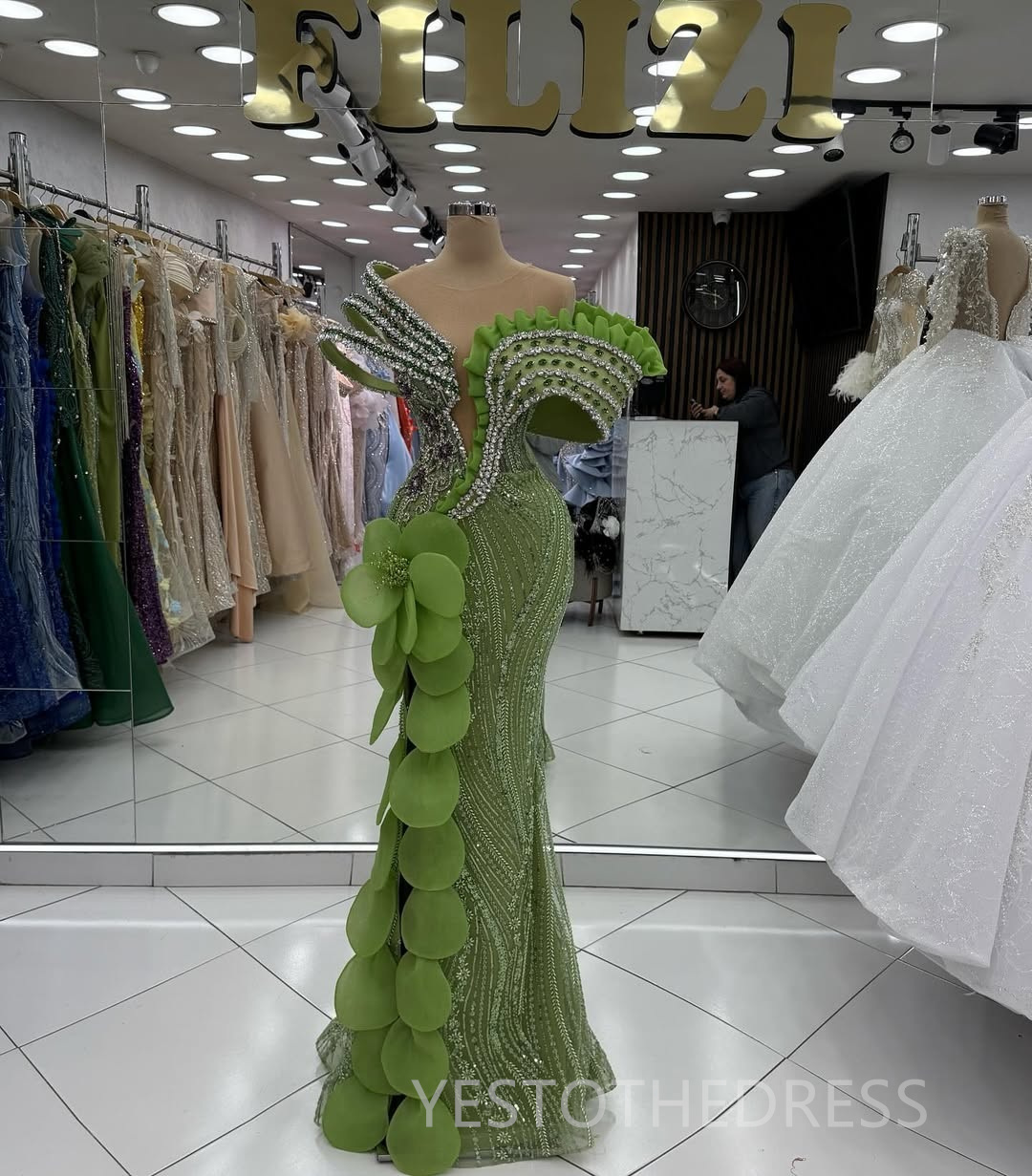 2026 Green Aso Ebi Prom Dress Mermaid Evening Dress Dress Robe De Soiree Sheer Neck Crystals Sexy Split Beaded Lace Flora Birthday Dress Second Recept