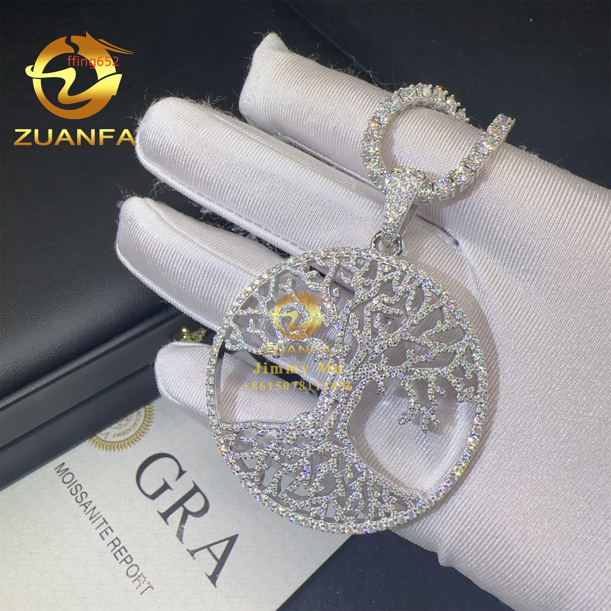 2 Diameter Iced Out Custom Made 925 Silver Hip Hop Jewelry VVS Moissanite Diamond Tree of Life Round Pendant Necklace