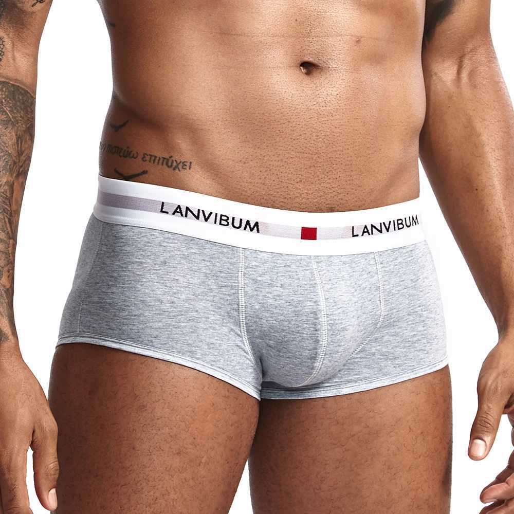 LANVIBUM men underwear solid convex underpants comfortable cotton bowxers soft shortsT251031