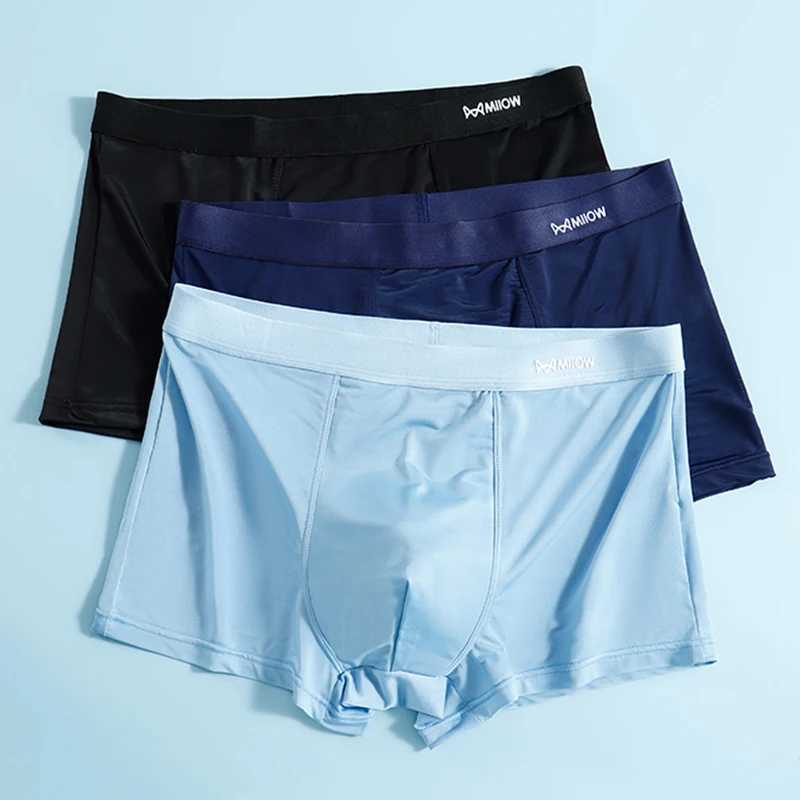 MiiOW 3Pcs Ice Silk Summer Men Panties Lightweight Breathable Mens Underwear Boxers Antibacterial Underpants Man Boxer TrunksT251031