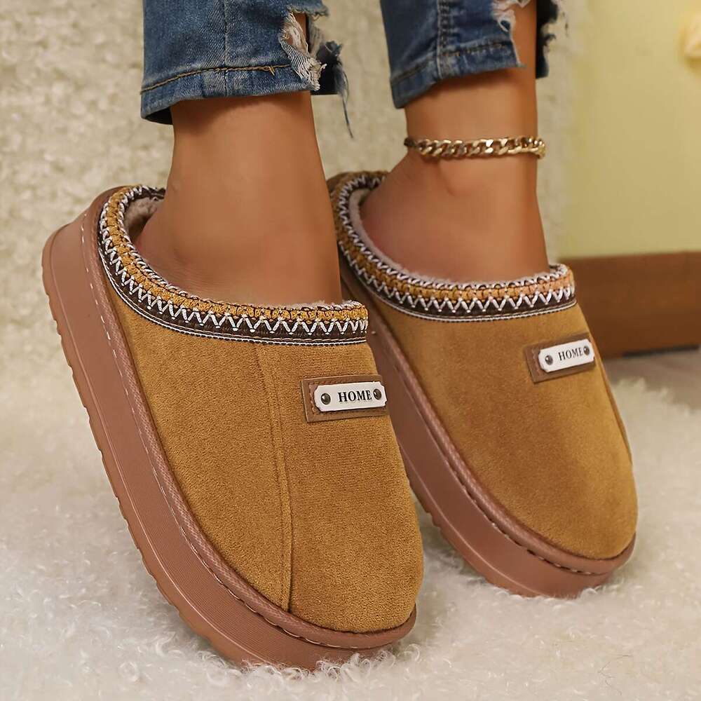 Fleece With Thick Non-Slip - Soft Warm Indoor House Men & Women, Brown/Khaki/Black, Perfect Gift For Comfort, Winter Cozy Shoes | EVA Sole Family Home