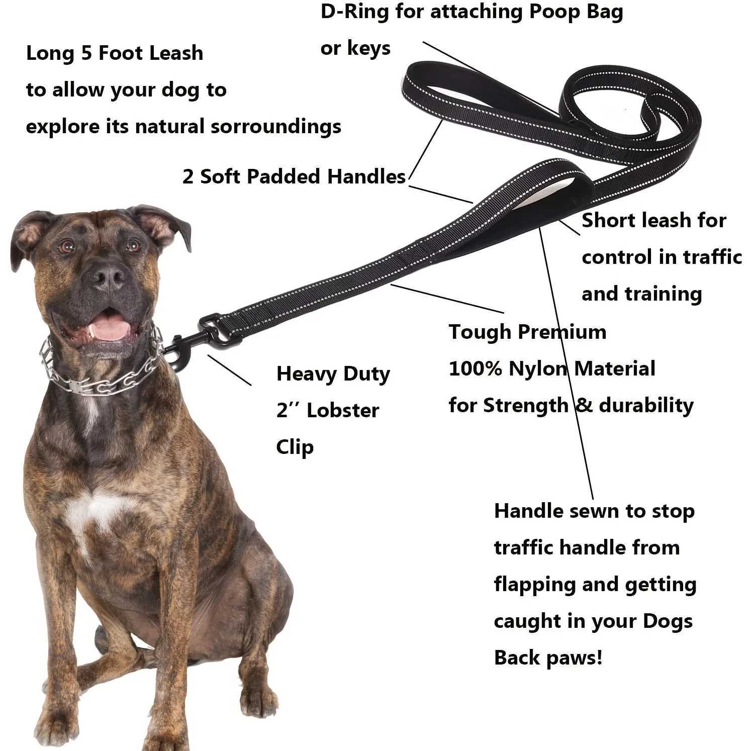 Dog Leashes Outdoor Travel Dog Training Chain Heavy Duty Double Handle Lead for Greater Control Safety Training Dual Handle C251031