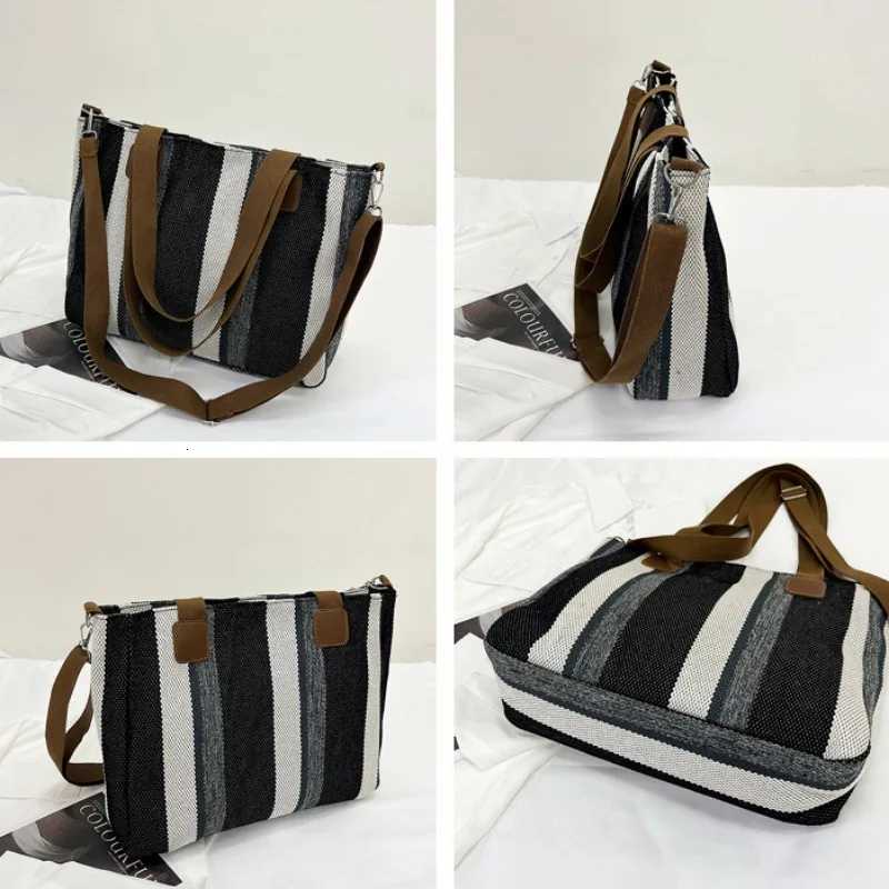 Large Tote Bag for womens Striped Crossbody Canvas Bag 2023 New Trendy Versatile Class Commuting Shoulder Bag W251031