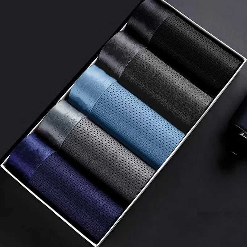5PcsLot Mens Underwear Mens Business Ice Silk Mesh Underwear Summer Cool Sexy Breathable Antibacterial Underwear Large SizeT251031