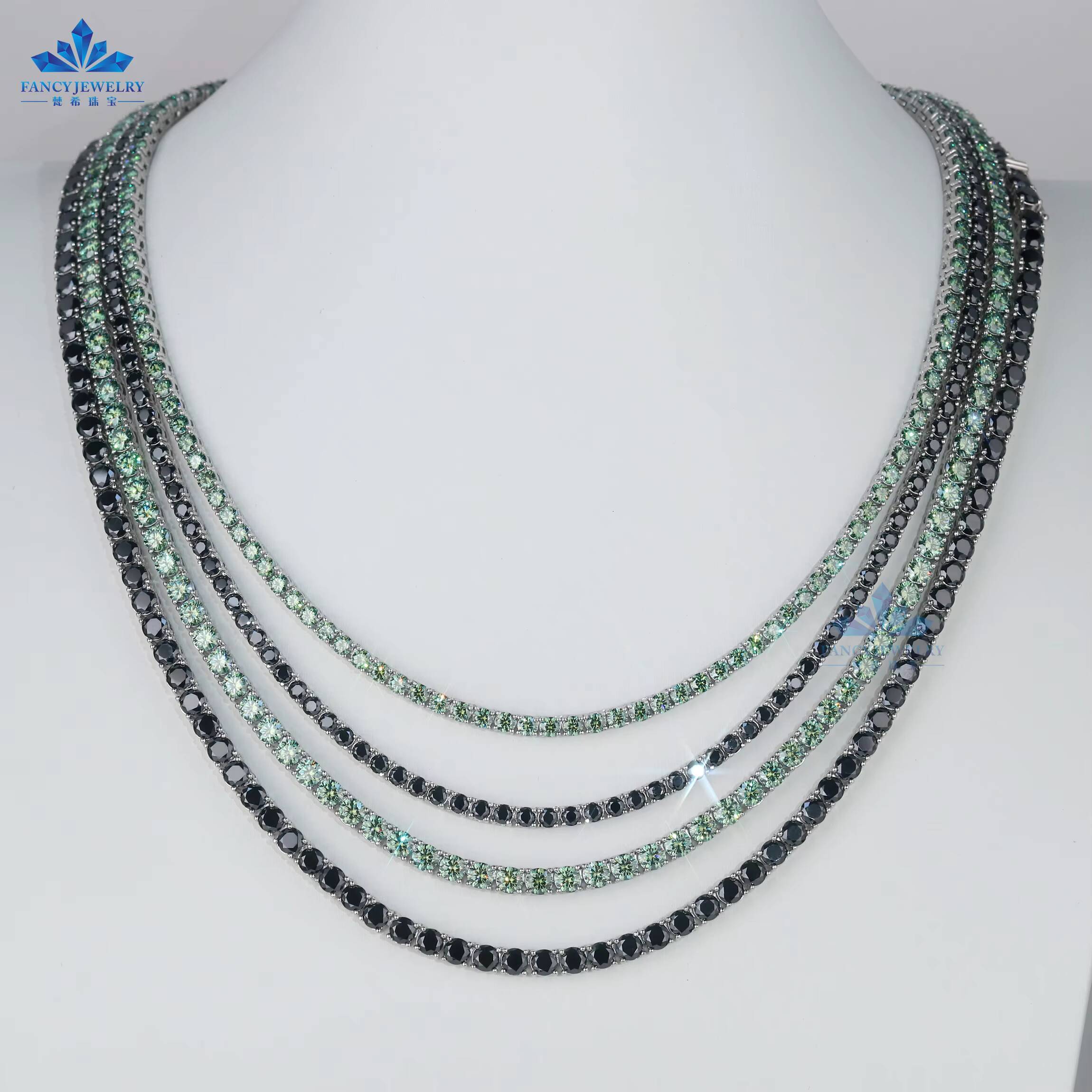 Black Rhodium Plated 3mm 4mm 5mm 925 Sterling Silver Moissanite Tennis Chain Iced Out Black Moissanite Diamond Tennis Necklace