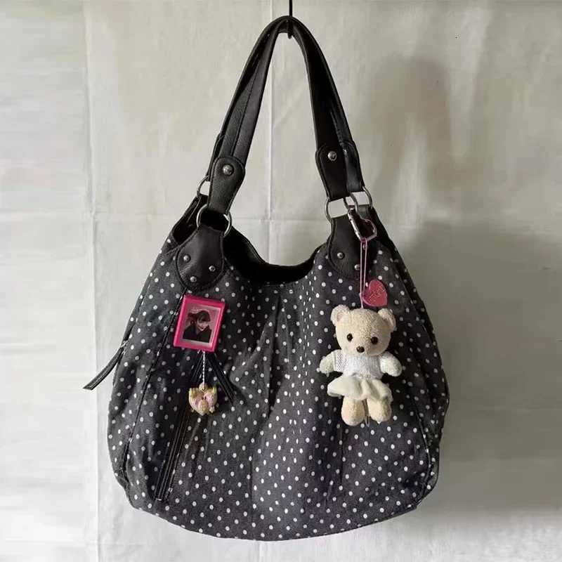 Fashionable retro handbag millennial polka dot crossbody bag large capacity commuter tote bag casual and versatile shoulder bag W251031