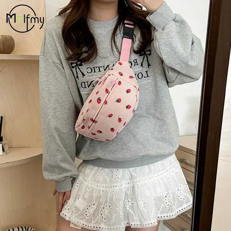 Waist Bag Women Men Corduroy Fanny Pack Strawberries Pocket Fashion Chest Handbag Sports Travel Purse Plaid WaistPack Belly Bags W251031