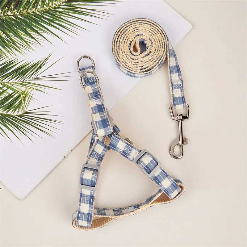 Plaid Dog Harness Leash Set Adjustable Nylon Pet Striped Chest Back Traction Rope Cat Lead Outdoor Puppy Antilost Pet Supplies C251031