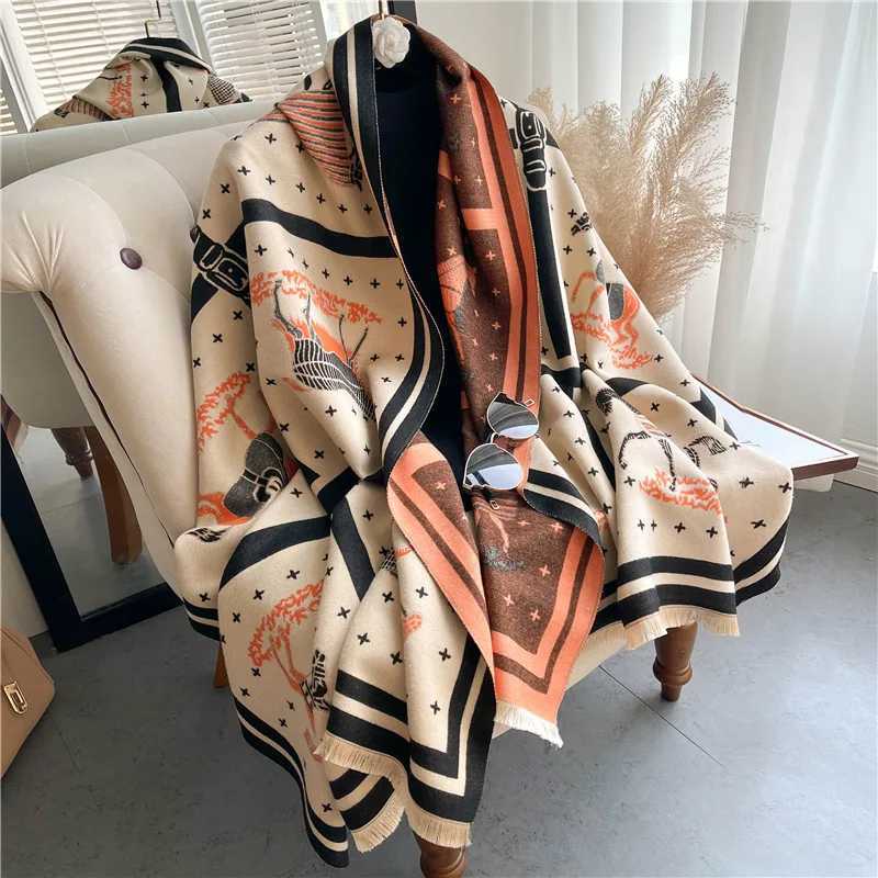 Luxury Horse Print Thick Cashmere Blanket Women Scarf Warm Shawl Winter Wraps Bufanda New Design Poncho Echarpe Female C251031