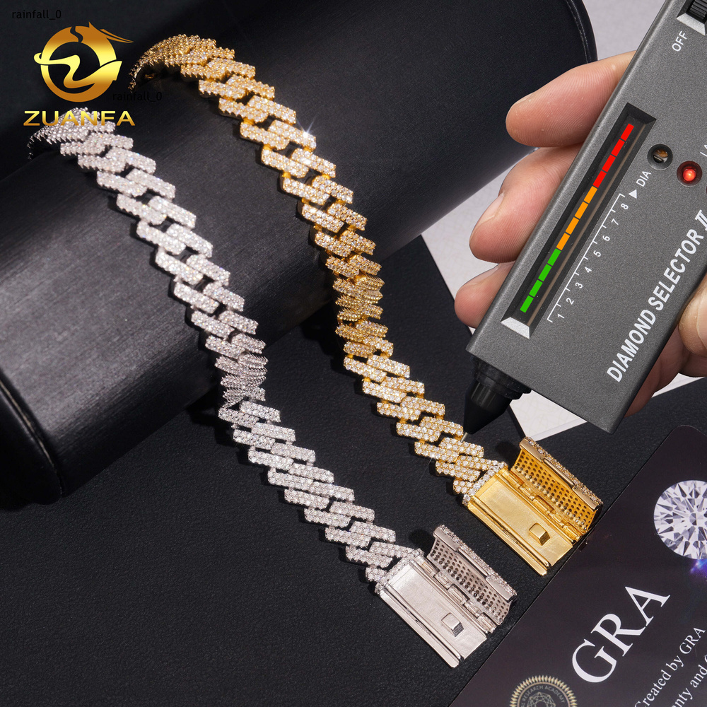 Ready to Ship 10mm Link Chain S925 Silver VVS Moissanite Pass Diamond Test Hip Hop Fine Jewelry Iced Out Cuban Chain Necklace