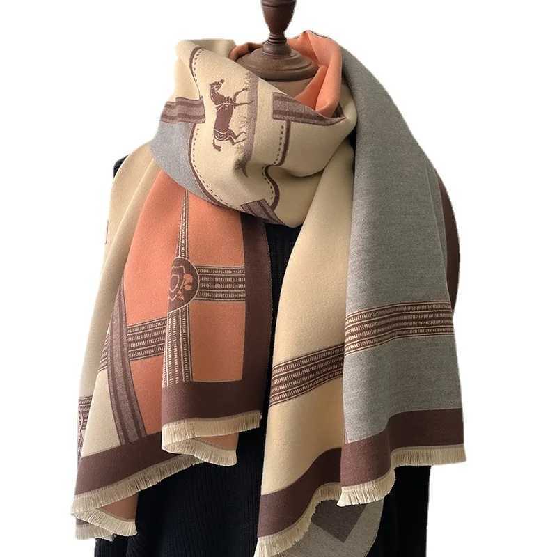 Autumn Winter Scarf Women Shawls and Wraps Cashmere Blanket Warm Thick Stoles for Lady Outdoor Bufanda 2023 New Print C251031
