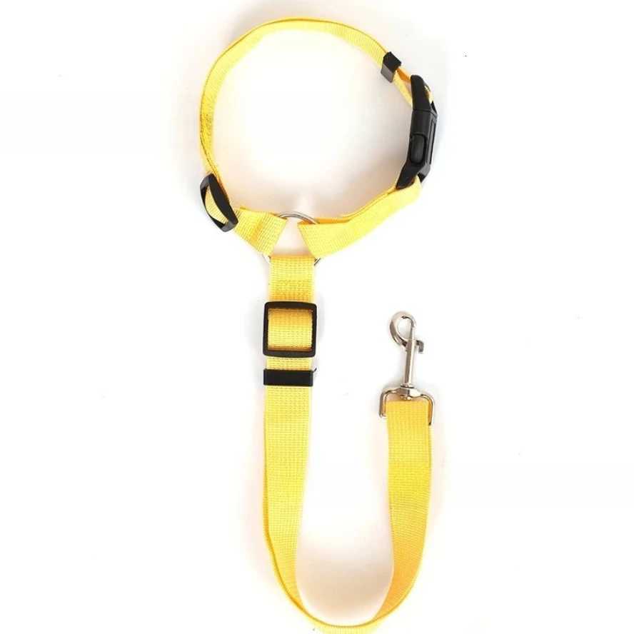 Solid Color Twoinone Pet Car Seat Belt Nylon Lead Leash Backseat Safety Belt Adjustable Dogs Harness Collar Pet Accessories C251031