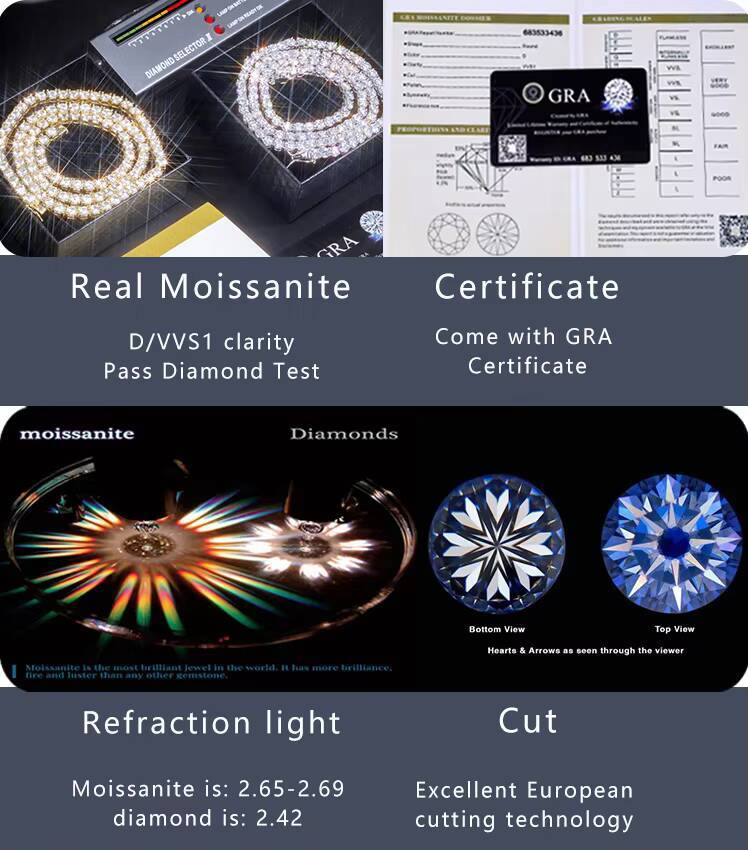 Wholesale Price 925 Sterling Silver Tennis Chain 2mm5mm in Stock GRA Moissanite Chain Hip Hop Necklace Fine Jewelry