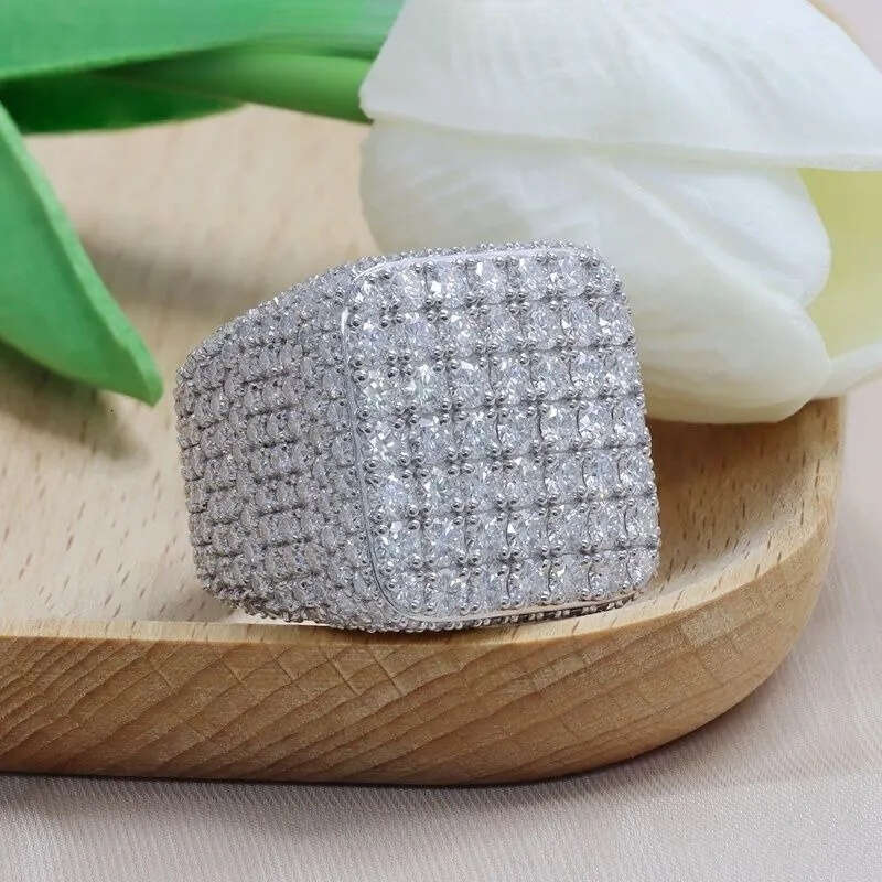 Custom Fine Hip Hop Iced Out Vvs Moissanite Ring Sterg Sier Full Men Hiphop Lab Dia aaa