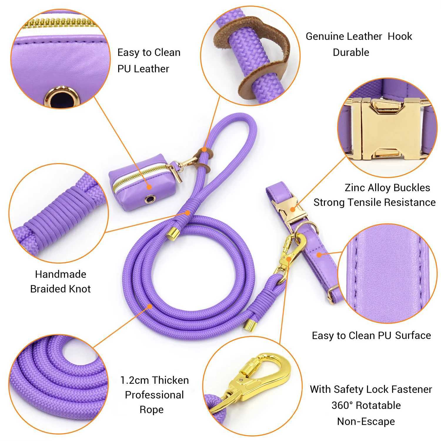 Coffee PU Leather Collar and Leash for Dogs Personzed Dog Collar for Small Medium Large Dogs Adjustable Necklace for Yorkies C251031