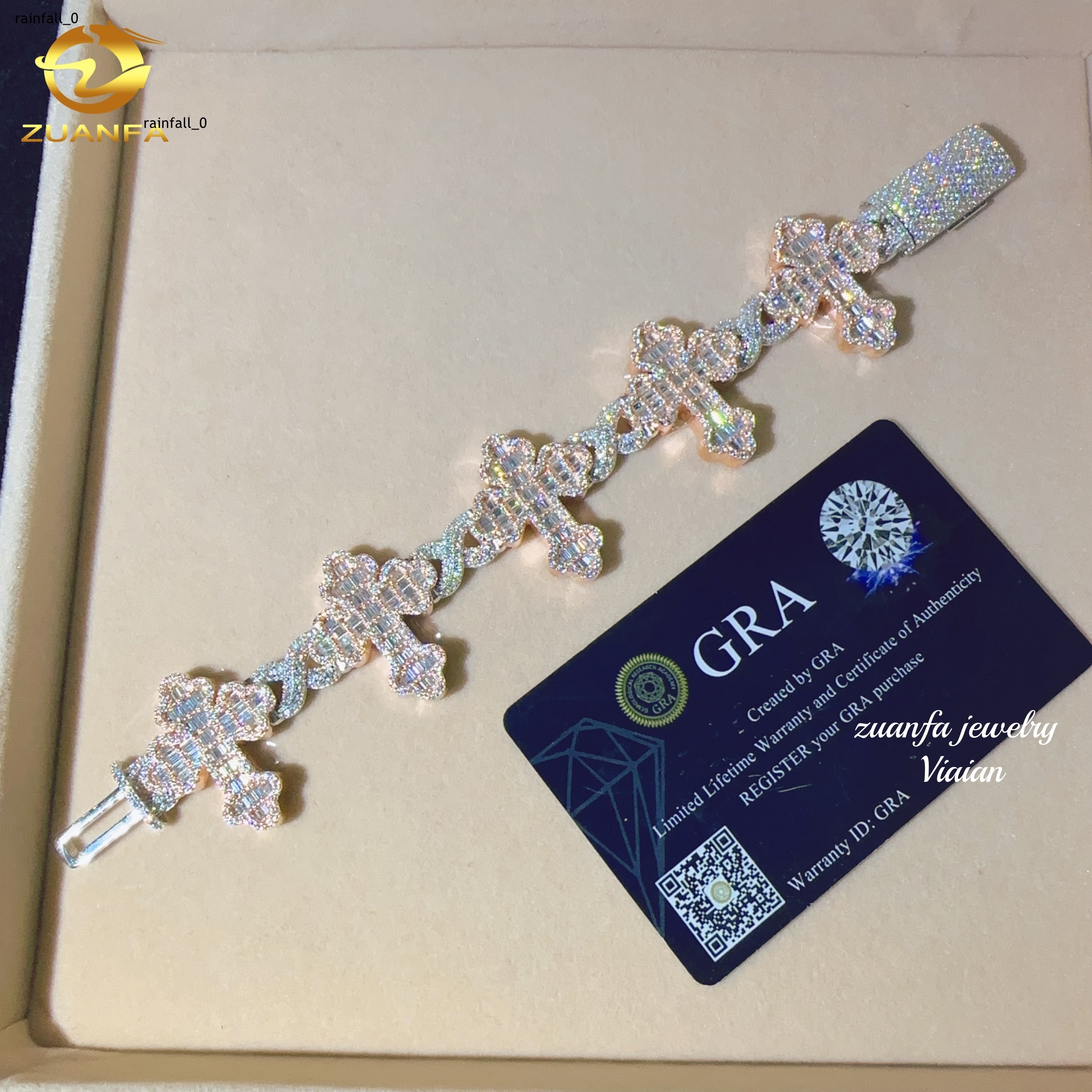 Fashion Fine Jewelry Sterling Silver 925 Vvs Moissanite Lab Diamond Hip Hop Iced Out Jewelry 12mm Cuban Link Chain Bracelet Men