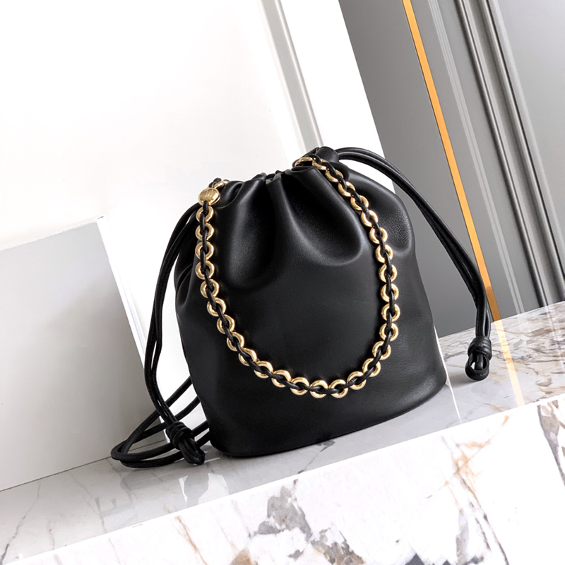 Designer bag Genuine Leather chain drawstring bucket bag multi-color light luxury niche retro design versatile for commute Fashionable Commuting Versa