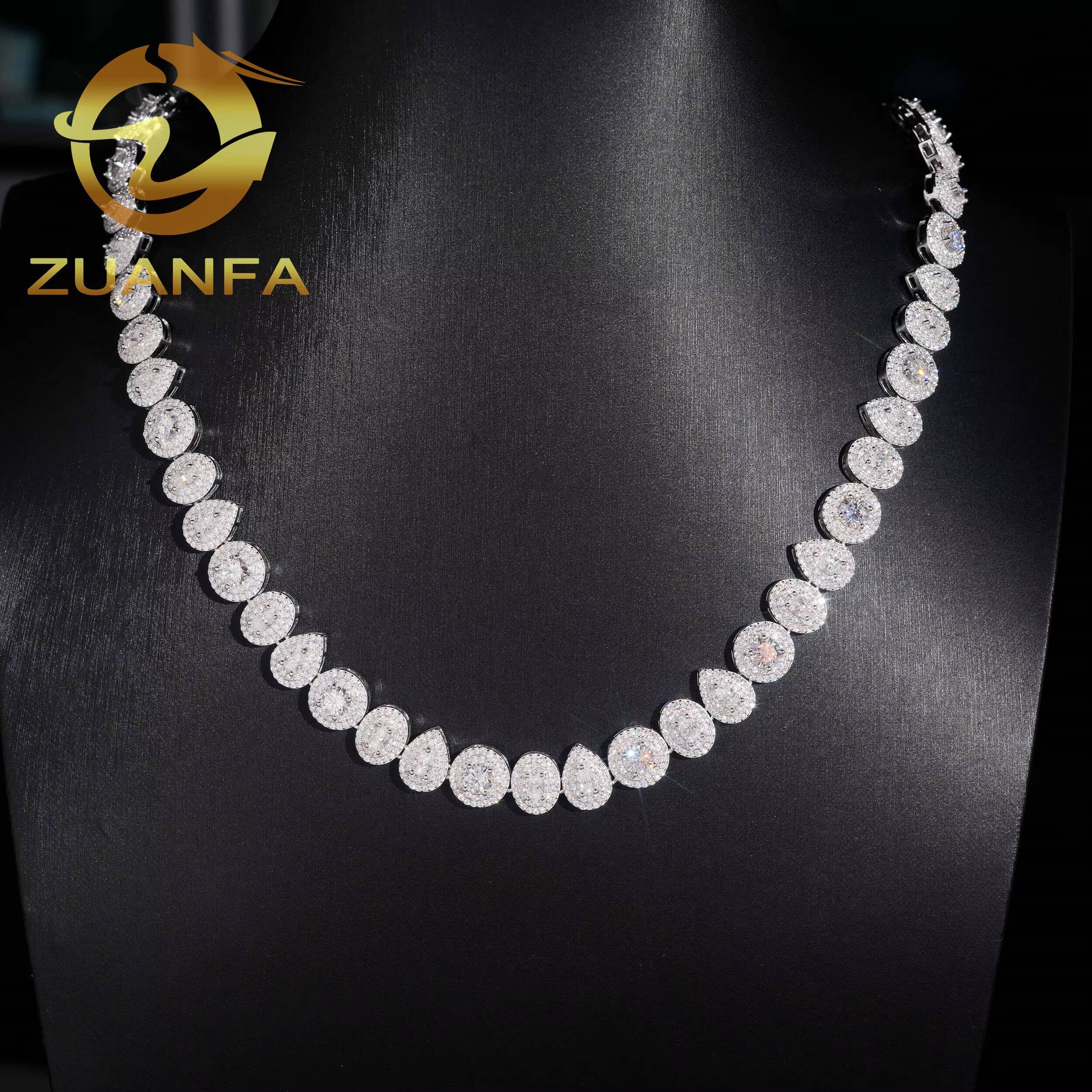 Hip Hop Jewelry 10MM Moissanite Halo Cuban Link Chain 925 Silver Iced Out Mix Shape Cuban Link With GRA Certificate