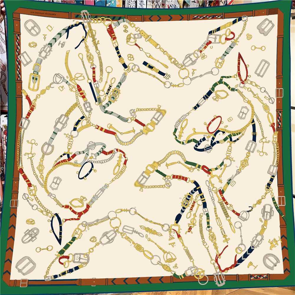 135CM Cashmere Scarf Women Manual Hand Rolled Shawls Belt Chain Square Scarves Wrap Bandana Luxury Brand Hijabs Female Foulards C251031