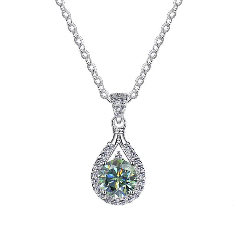 1Carat Moissanite Pendant Necklace for Women Fashion Fine Jewelry with S925 Sterling Silver Chain Geometric Design