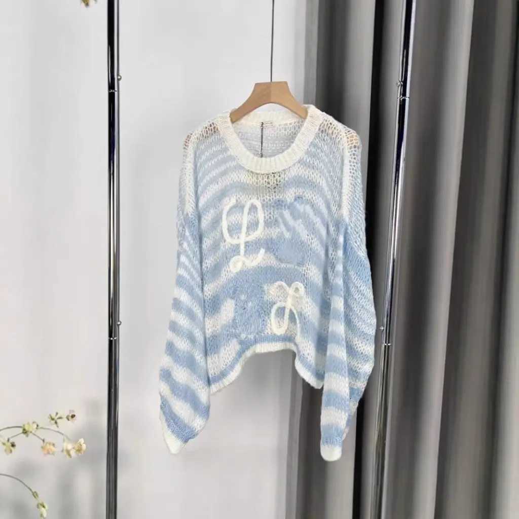 Style Ele Loose Striped Mohair Sweater Thin Swt Pullover Lazy Style Womens Fashion Knitwear W251031