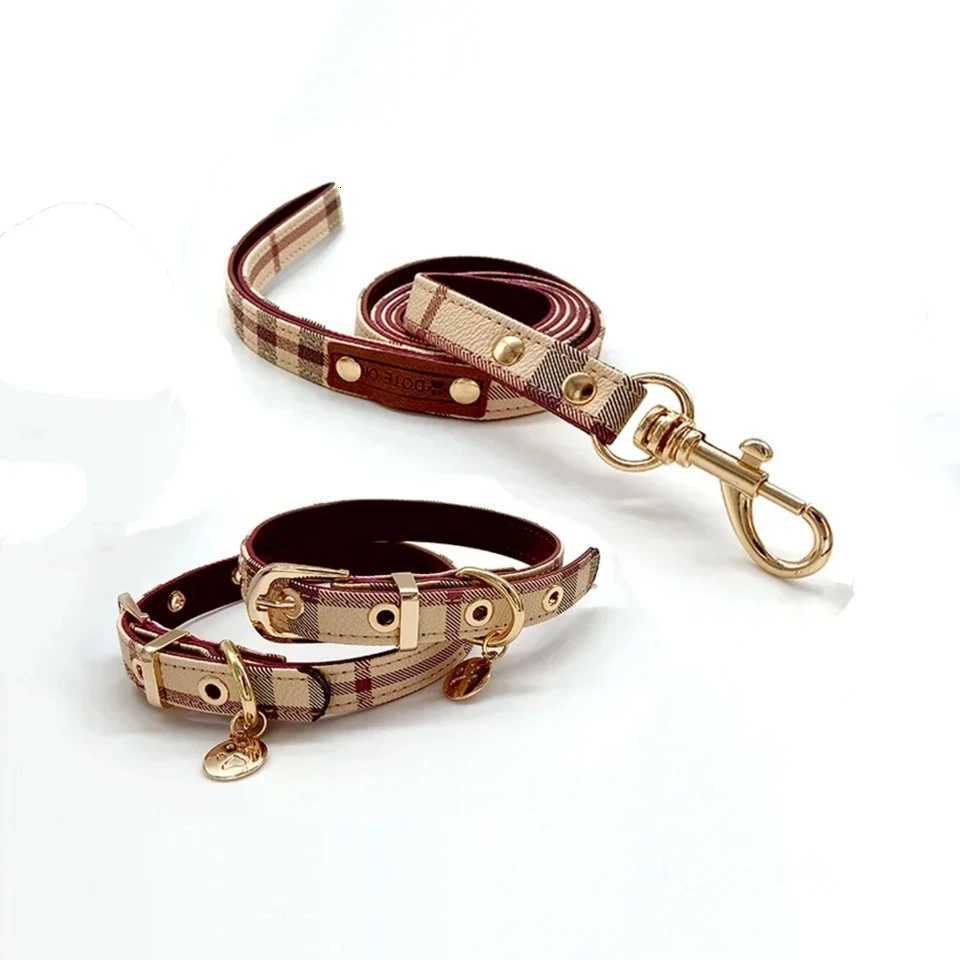 Free shipping Luxery Leather and Leash Set Adjustable Medium to Large Dog Collar - Fashion Designer Pet Supplies Gift C251031