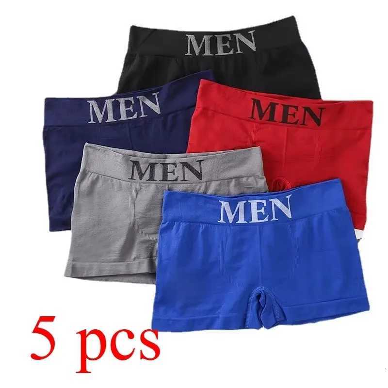 5 Pcs Thin Style Mens High Elastic Plain Color Comfortable Boxer Briefs Panties Breathable PantyhoseT251031