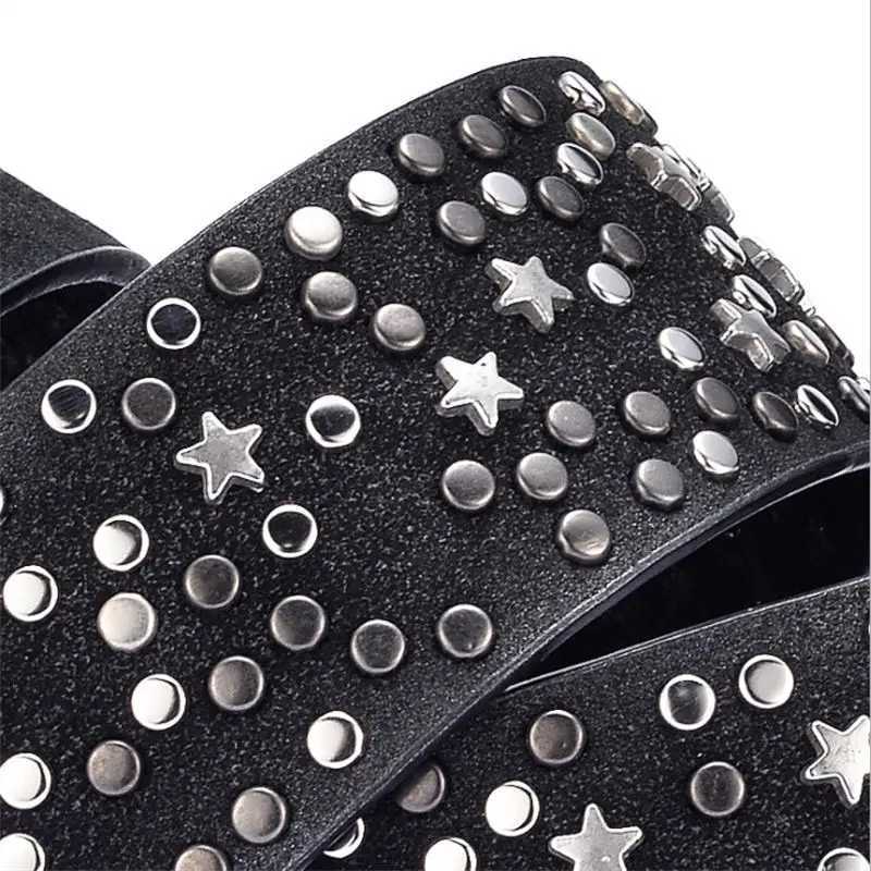 BOKADIAO Women Belt Punk Pin Buckle Vintage Geometry Rivets Luxury Ladys Leather Belts for Woman Waistband Female BeltW251030
