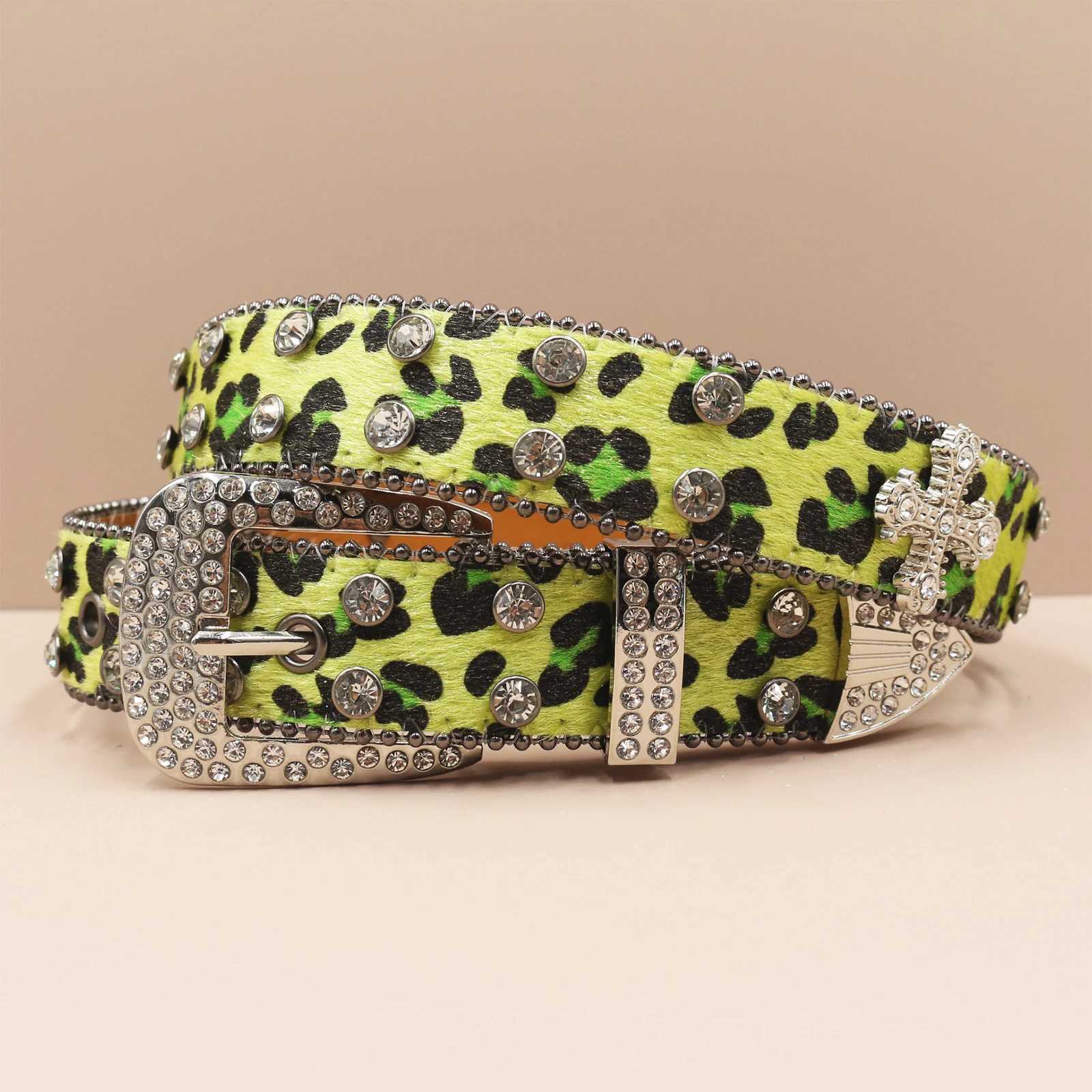 33cm Leopard print Berlian Eropa Dan Amerika Bertatahkan Berlian Pria Berlian Berkilau Hip Hop Punk beltsW251030